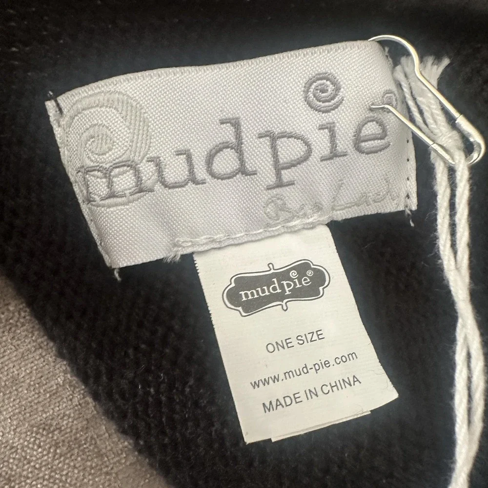Mud Pie Scarf Womens‎ One Size Black Knit Pom Pom Faux Fur Wrap Shawl Winter